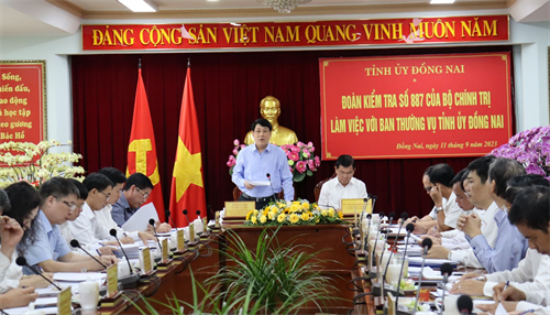 Đại tướng Lương Cường cùng Đoàn kiểm tra số 887 của Bộ Chính trị làm việc với Ban Thường vụ Tỉnh ủy Đồng Nai