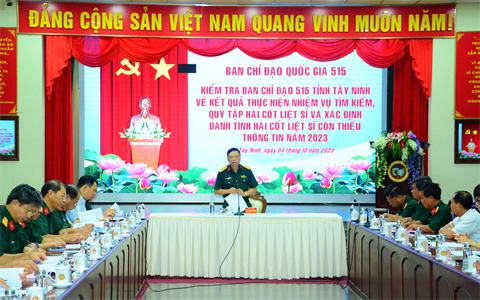 Ban Chỉ đạo quốc gia 515  kiểm tra Ban chỉ đạo 515 tỉnh Tây Ninh về kết quả tìm thực hiện nhiệm vụ tìm kiếm, quy tập hài cốt liệt sĩ năm 2023