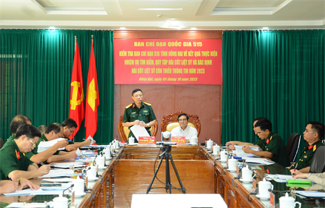 Ban Chỉ đạo quốc gia 515 kiểm tra Ban chỉ đạo 515 tỉnh Đồng Nai về kết quả tìm thực hiện nhiệm vụ tìm kiếm, quy tập hài cốt liệt sĩ năm 2023