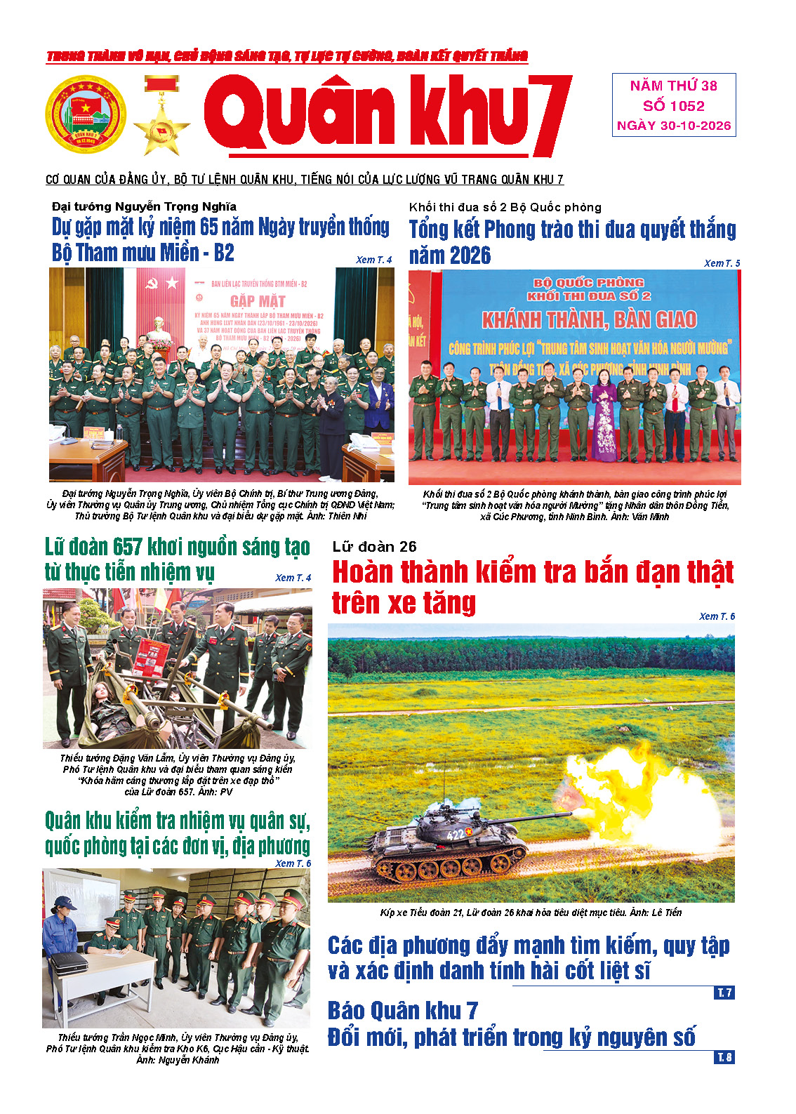 Báo Quân Khu 7 số 1052 ra ngày 30/10/2026