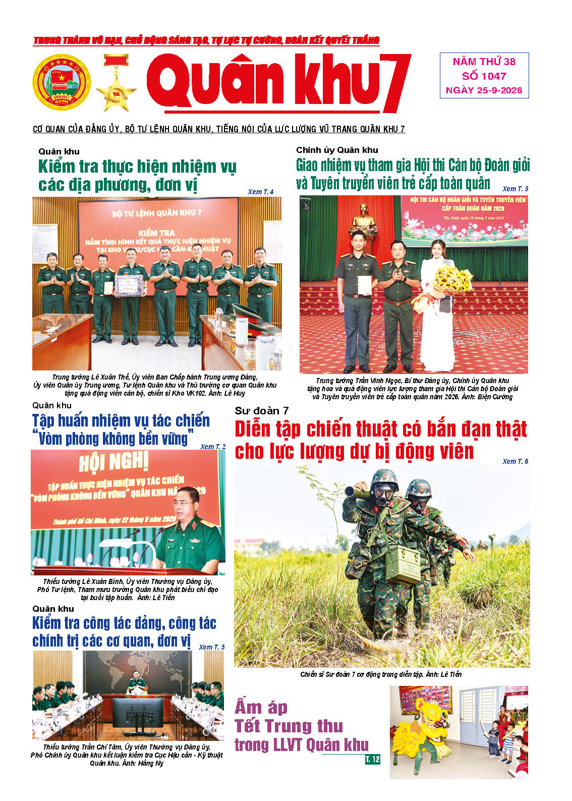 Báo Quân Khu 7 số 1047 ra ngày 25/09/2026